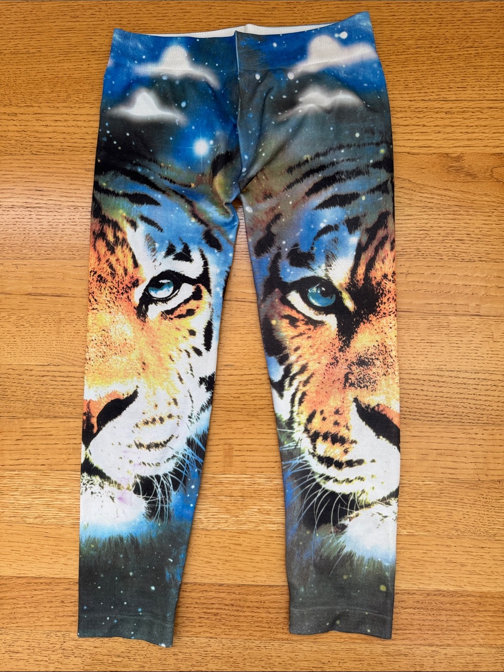 Girls' Tiger Face Print Blue & Orange Leggings